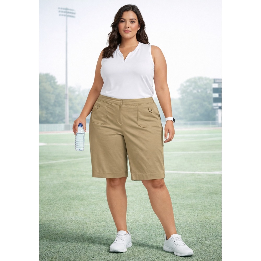 Izod XFG Women Golf‎ Performance Shorts Sz 12 Khaki 15.5" Stretch Pockets Travel